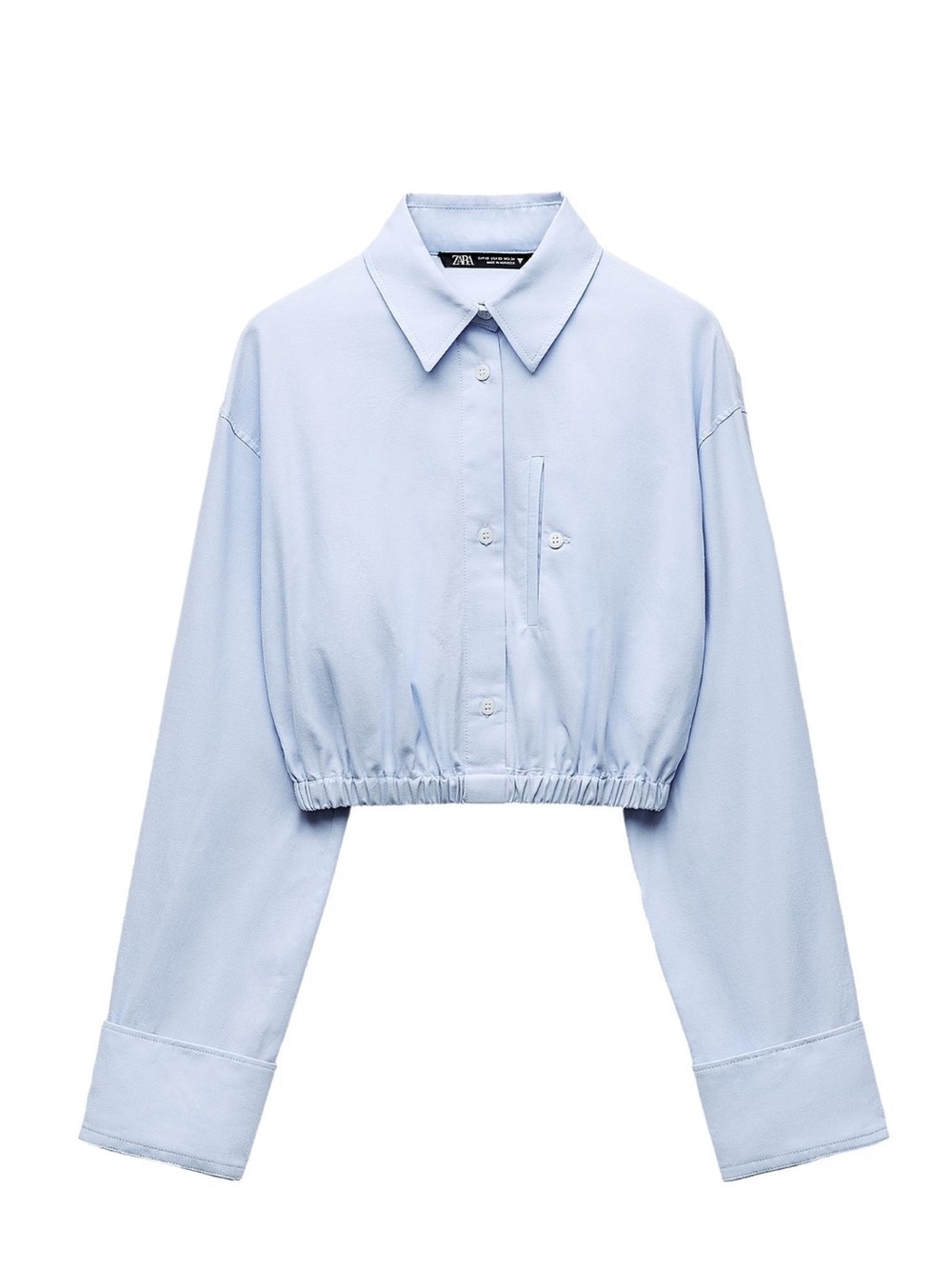 Zara Light Blue Cropped Button-Down Shirt
